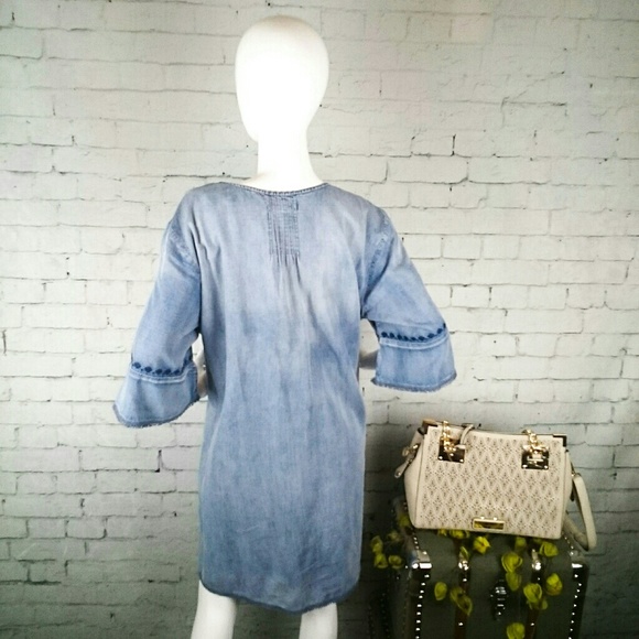 Vintage America Blues Chambray Shift Dress Blue 1X - Picture 3 of 6